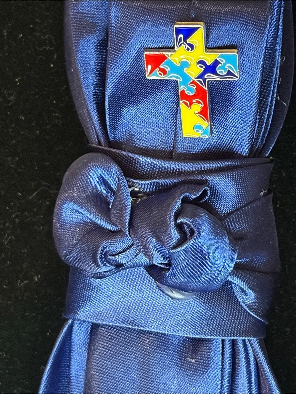 Womens Navy Autism Awareness Tie - Puzzle Ribbon Design